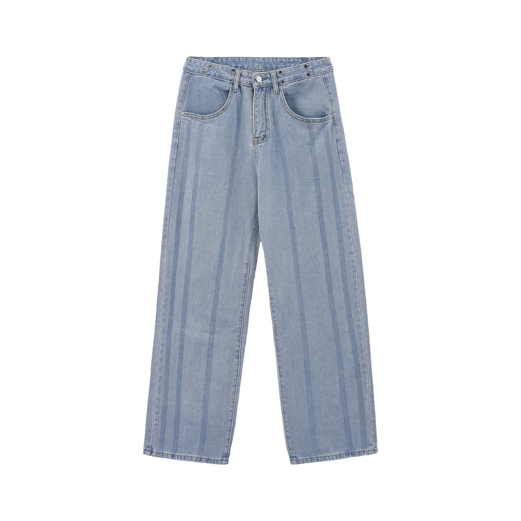 Quần Denim DECAO Gập Cạp Vân Sọc Xanh Nhạt