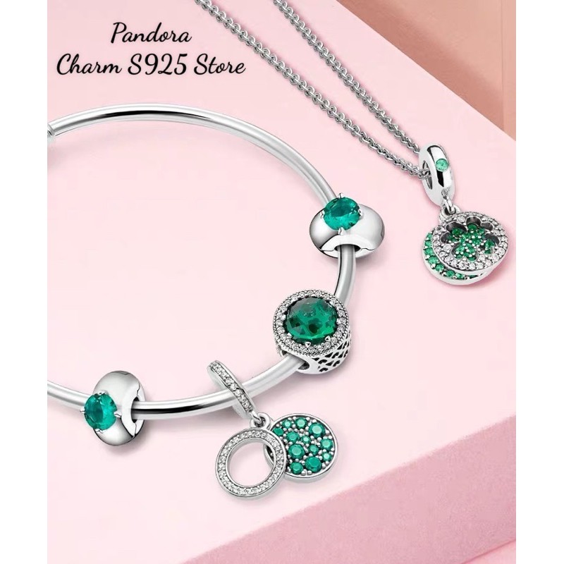 charm pan khoá chặn đính đá xanh cao cấp bạc s925