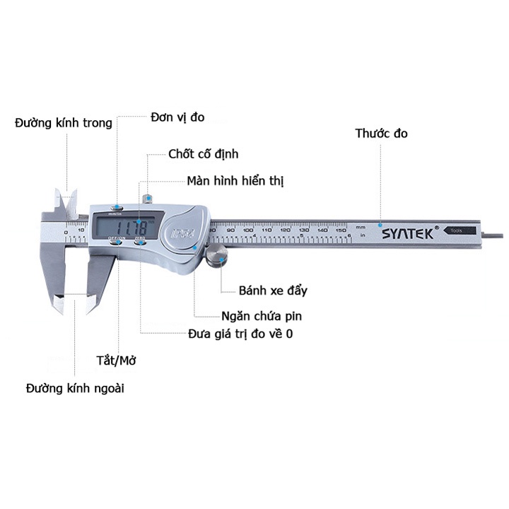 Thước điện tử IP54  kẹp thép không gỉ độ chính xác cao