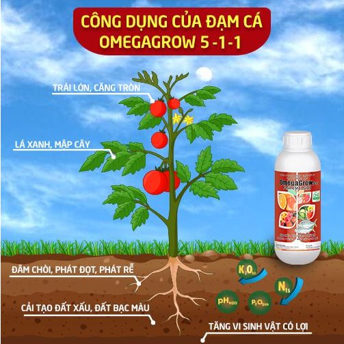 Đạm Cá Omega Grow 5-1-1 Đậm Đặc Nhập Khẩu Từ Mỹ (500ml), chuyên dùng cho hoa hồng,cây kiểng,rau màu...