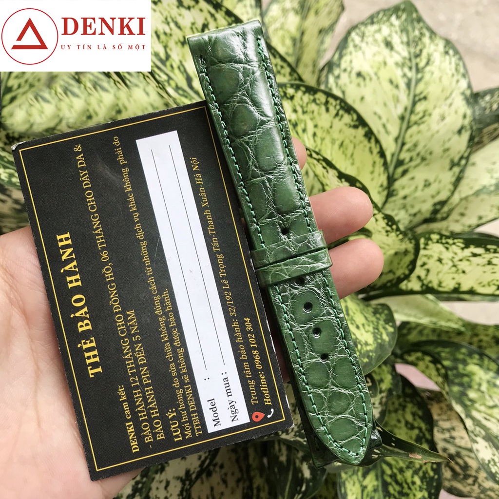 Dây Da Đồng Hồ Casio Da Cá Sấu Nam Màu Xanh Lá Vân Đốt Tre Size 20