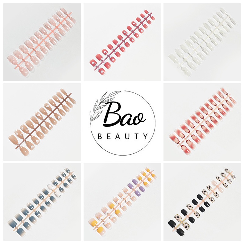 Set 24 Móng Tay Giả 2022 Họa Tiết 3D Kèm Keo Dán