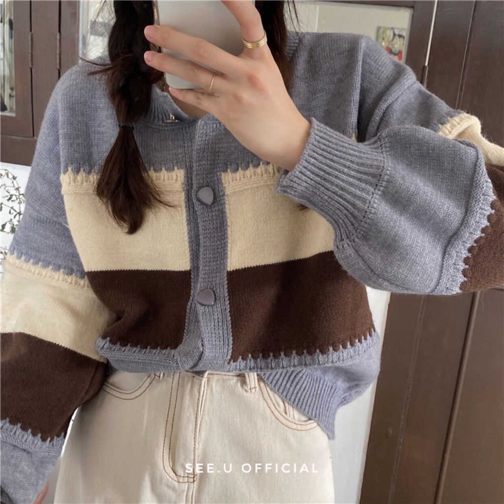 Áo Cardigan Len Dệt Kim Phối Màu - See.U Official | BigBuy360 - bigbuy360.vn