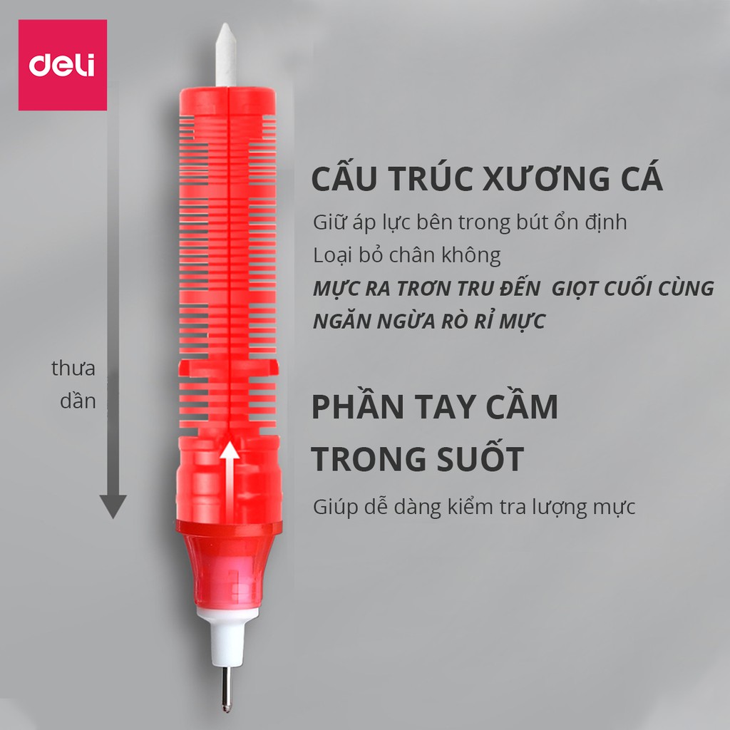 Bút bi nước văn phòng mực gel 0.5mm Deli màu xanh đen đỏ nhanh khô viết thư pháp ống bút liền lâu hết mực S856