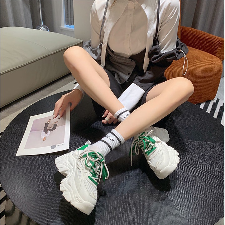 Giày Thể Thao Đế Dày 5CM Phối Lưới Thoáng Khí Thời Trang Cho Nữ