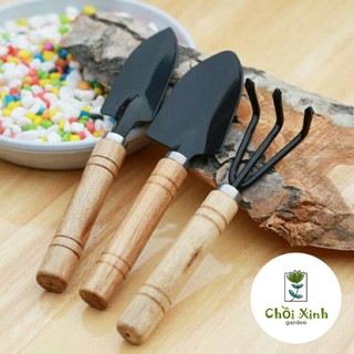 Bộ dụng cụ làm vườn 3 món size trung cán gỗ