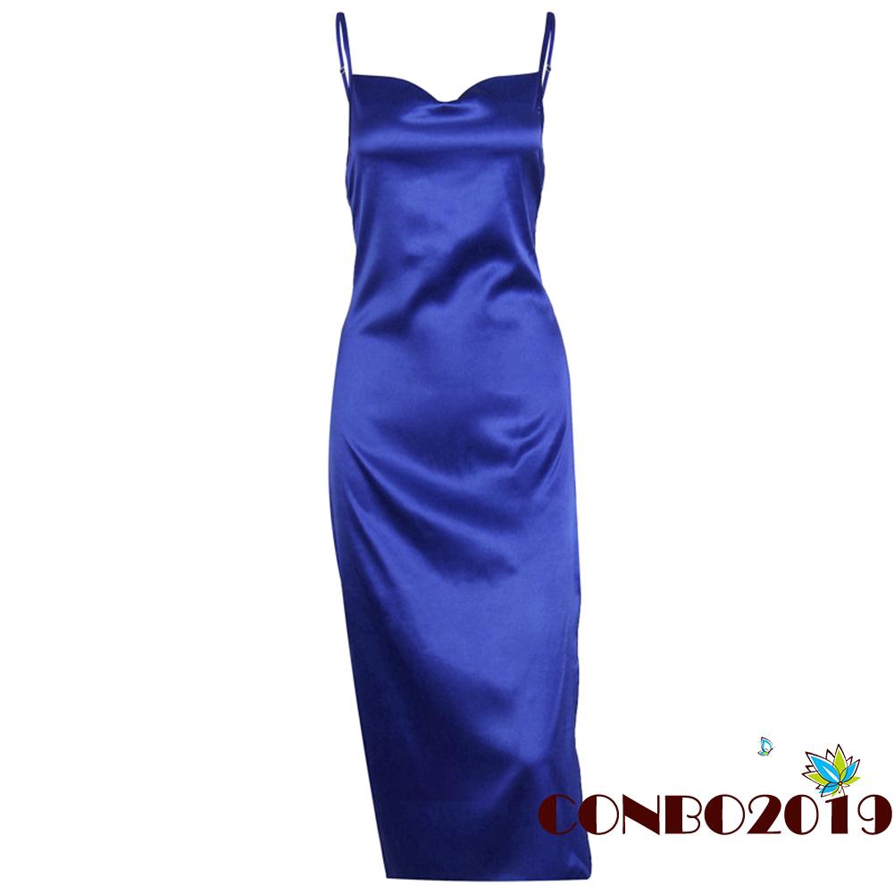 Y＆L ❥Women Fashion Sexy Sleeveless Strap Split Dress Solid Color Slim Fit Evening Mid-length Skirt | BigBuy360 - bigbuy360.vn