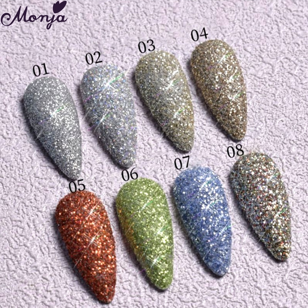 Monja 8 Colors Nail Art Crystal Diamond Glitter Powder Holographic Laser Shiny Nail Pigment Drilling Powder Manicure Decorations