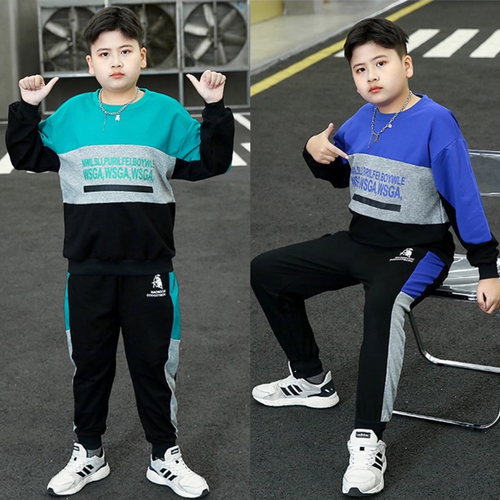 Bộ quần áo thu đông "SWAG!" 14-45kg cho bé trai. Đồ bộ dài tay cho bé 4-14 tuổi. Thoải mái, co giãn. STB50