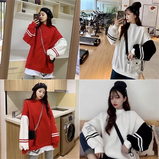 ÁO NỈ CỔ CAO PHỐI TAY CHỮ R UNISEX - ÁO SWEATER KẺ SỌC NGANG số 83 Xanh Trắng Đỏ