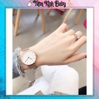Đồng hồ nam nữ dây lưới thép mặt tròn số vạch cao cấp
