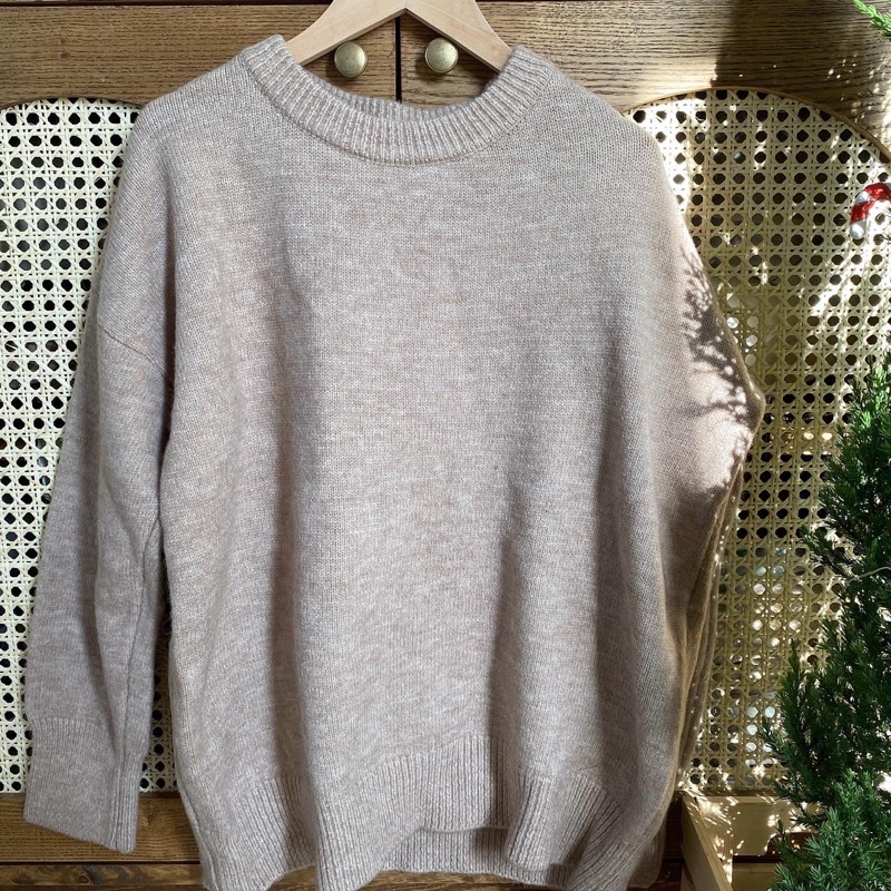 ODDA OUTFIT / Bear Sweater Áo len mùa đông tay dài màu be đơn giản Freesize.