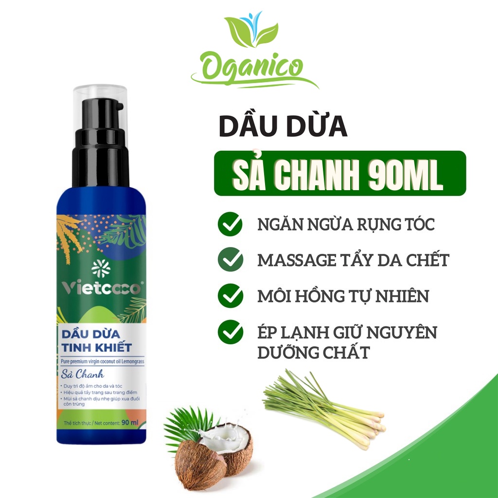 Dầu dừa Vietcoco tinh khiết mỹ phẩm Hương Sả Chanh chai xịt 90ml DTKS