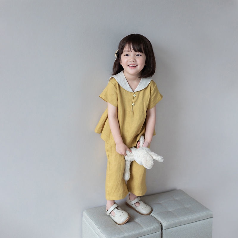 Bộ Áo Thun Tay Ngắn + Quần Short Phong Cách Hàn Quốc Thời Trang Mùa Hè Xinh Xắn Cho Bé Gái