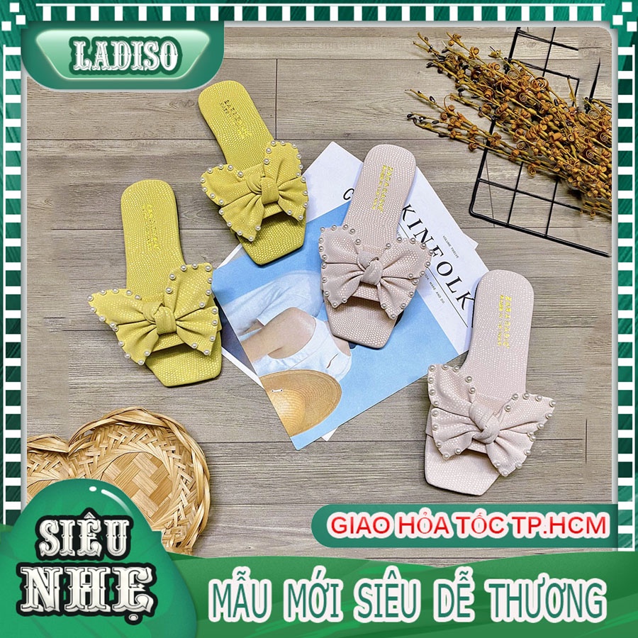 Dép nữ quai ngang CHẤT LIỆU CAO CẤP gắn nơ đính ngọc xinh cực đỉnh hàng hiếm LADISO TT376
