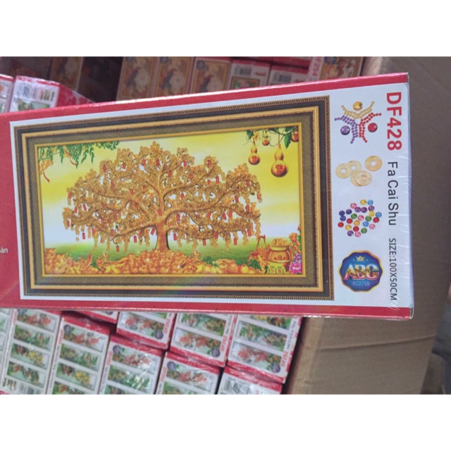 Tranh đính đá cây tiền (100x50cm)