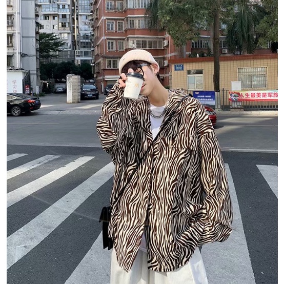 Áo sơ mi tay dài dáng rộng học tiết sọc ngựa vằn thời trang cá tính