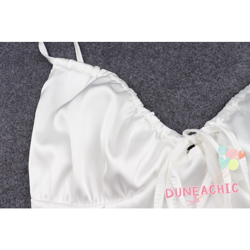 DUNEA Áo Croptop Hai Dây Cổ Chữ V Hở Lưng Quyến Rũ Cho Nữ