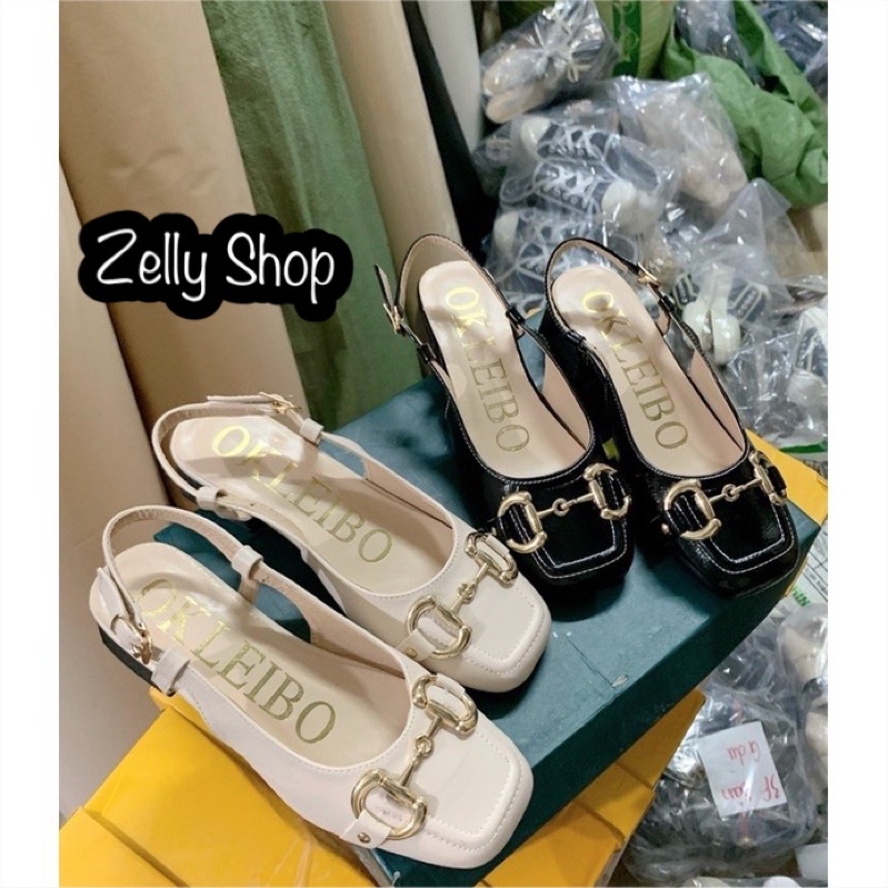 Sandal mũi vuông khuy ngang gót 3cm