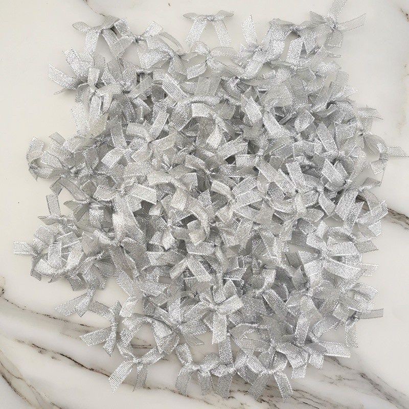 Set 200 nơ ruy băng kim tuyến lấp lánh bằng polyester rộng 4cm màu vàng/bạc dùng trang trí giáng sinh DIY