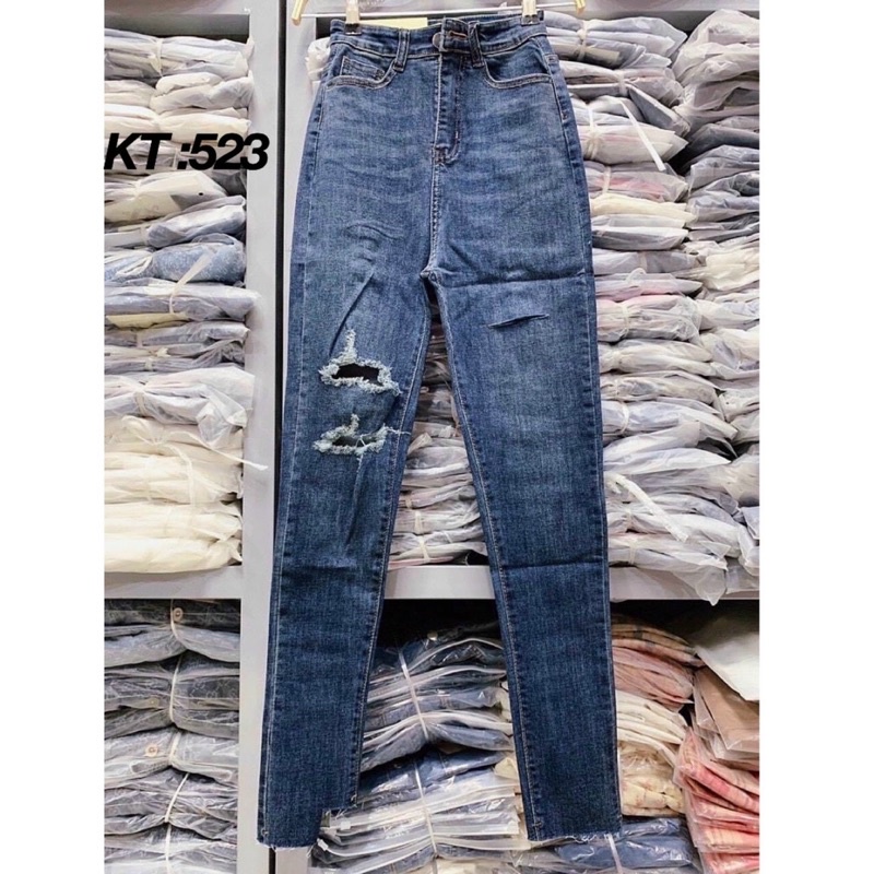 Quần jeans nữ lưng cao mã 523 ôm body lưng siêu cao