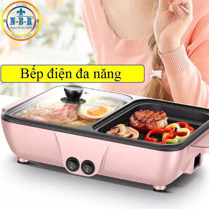 Bếp Lẩu Nướng, Bếp điện 2 ngăn xinh xắn và sành điệu, sử dụng thuận tiện dễ dàng, tiết kiệm không gian,xào rán nấu cơm