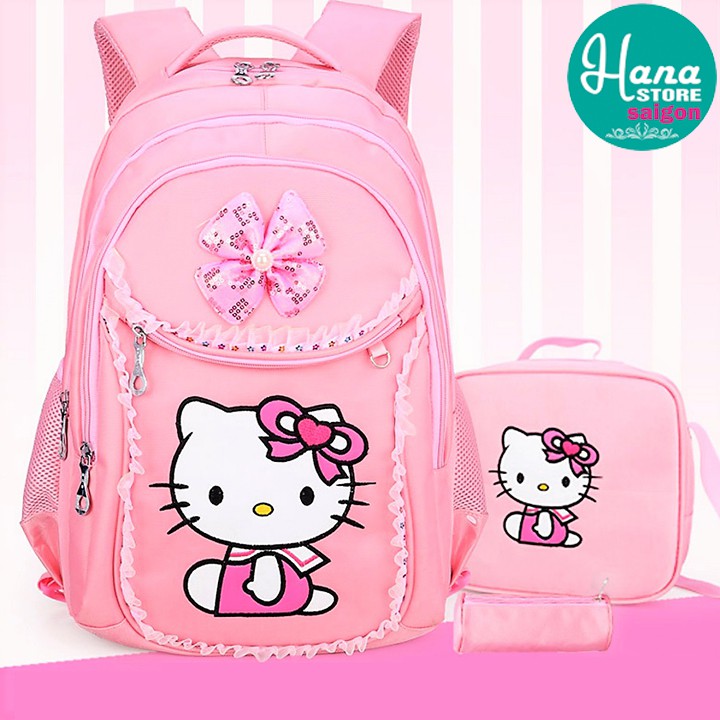 BALO HELLO KITTY CHO BÉ GÁI SIÊU DỄ THƯƠNG (BỘ 3 MÓN BALO + TÚI ĐEO CHÉO + VÍ ĐỰNG VIẾT) BB9011