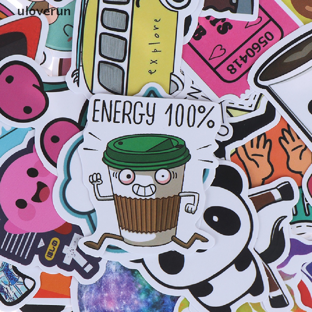 Set 50 Miếng Dán Hoạt Hình Dễ Thương Trang Trí Laptop Vali Đàn Guitar Ván Trượt DIY