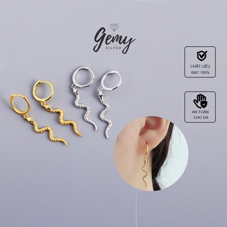 Bông tai, Khuyên tai nam nữ bạc 925 mạ vàng Snake hình rắn thiết kế độc lạ unisex KN21 (1 chiếc)|GEMY SILVER