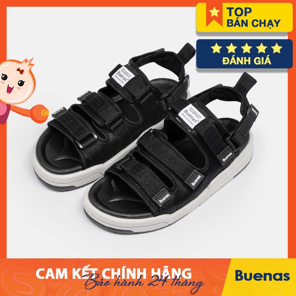 Sandal nam nữ học sinh Buneas SD-6879 đen ghi - giày dép xăng-đan đế bằng cao 3 phân đi chơi