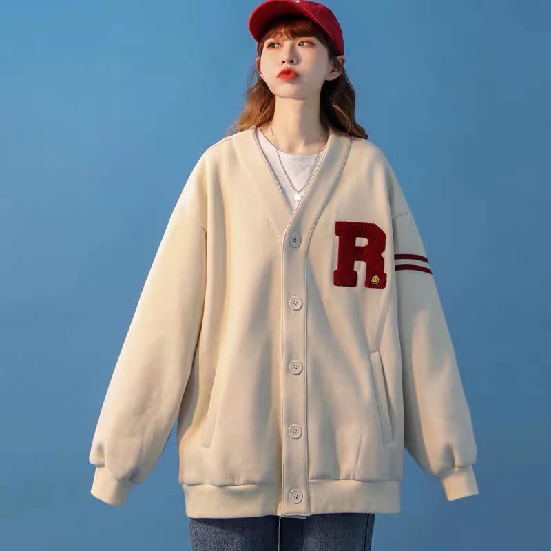 Áo khoác bóng chày cổ chữ V thời trang phong cách Hàn Quốc cho nam/ nữ