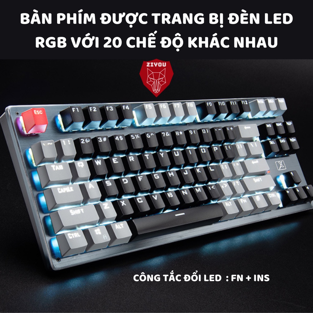 Bàn phím không dây BLUETOOTH ZIYOU K950 có 20 chế độ đèn led RGB cực đẹp, 3 kiểu kế nối cho pc, laptop, điện thoại