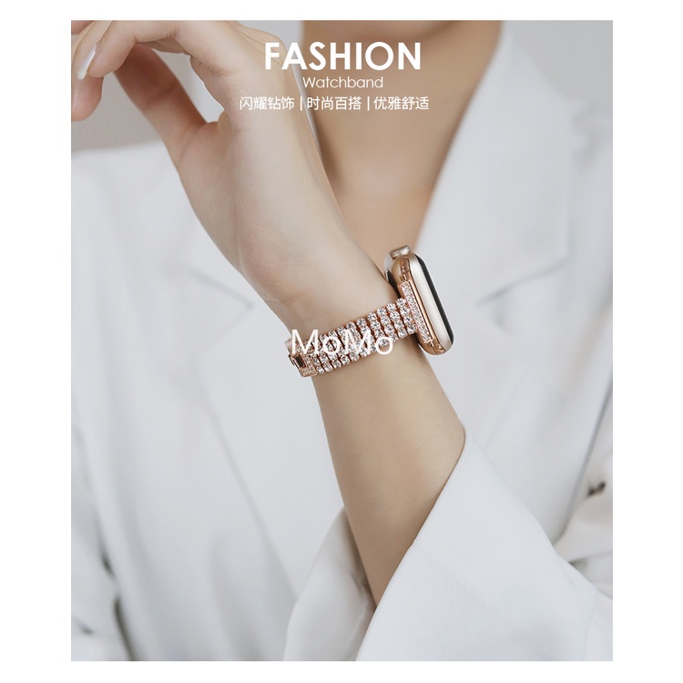 Dây Đeo Inox Đính Đá Cho Đồng Hồ Thông Minh Smart Watch Series 7 6 SE 5 45mm 41mm Iwatch 4 3 2 144mm 40mm