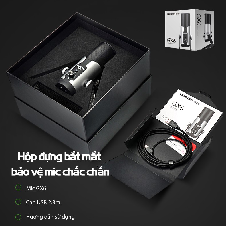 Mic Thu Âm Máy Tính Takstar GX6 USB Dành Cho Game Thủ, Lồng Tiếng, Hát Livestream Chính Hãng Cao Cấp Bảo Hành 1 Năm