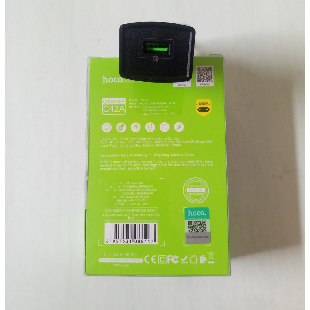 Cốc Sạc Nhanh Quick charge 3.0 Hoco C42A