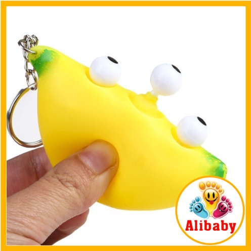 Móc khoá squishy gudetama quả chuối bóp ra mắt trố - Móc khóa hình trái chuối siêu đẹp E727