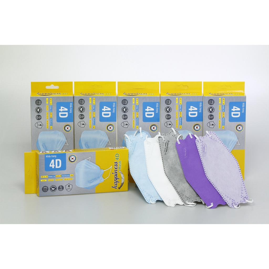 [MUA 5 TẶNG 1]  Khẩu trang y tế 4 lớp Happiness 4D Asia Pharma kháng khuẩn cao cấp Hàn Quốc - Hộp 10 cái