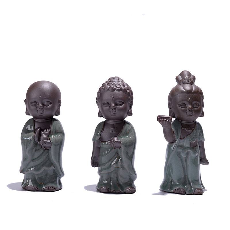 Tượng gốm men sứ Tam thánh tây phương mini nhiều mẫu, tượng gốm tử sa cao cấp trang trí khay trà, phong thủy