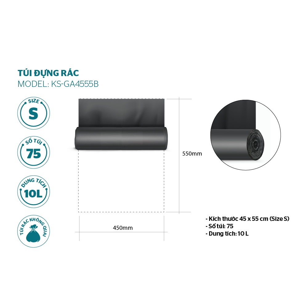 Túi đựng rác phân hủy sinh học Sunhouse KS-GA4555B/BS - 75 túi, 450mm x 550mm