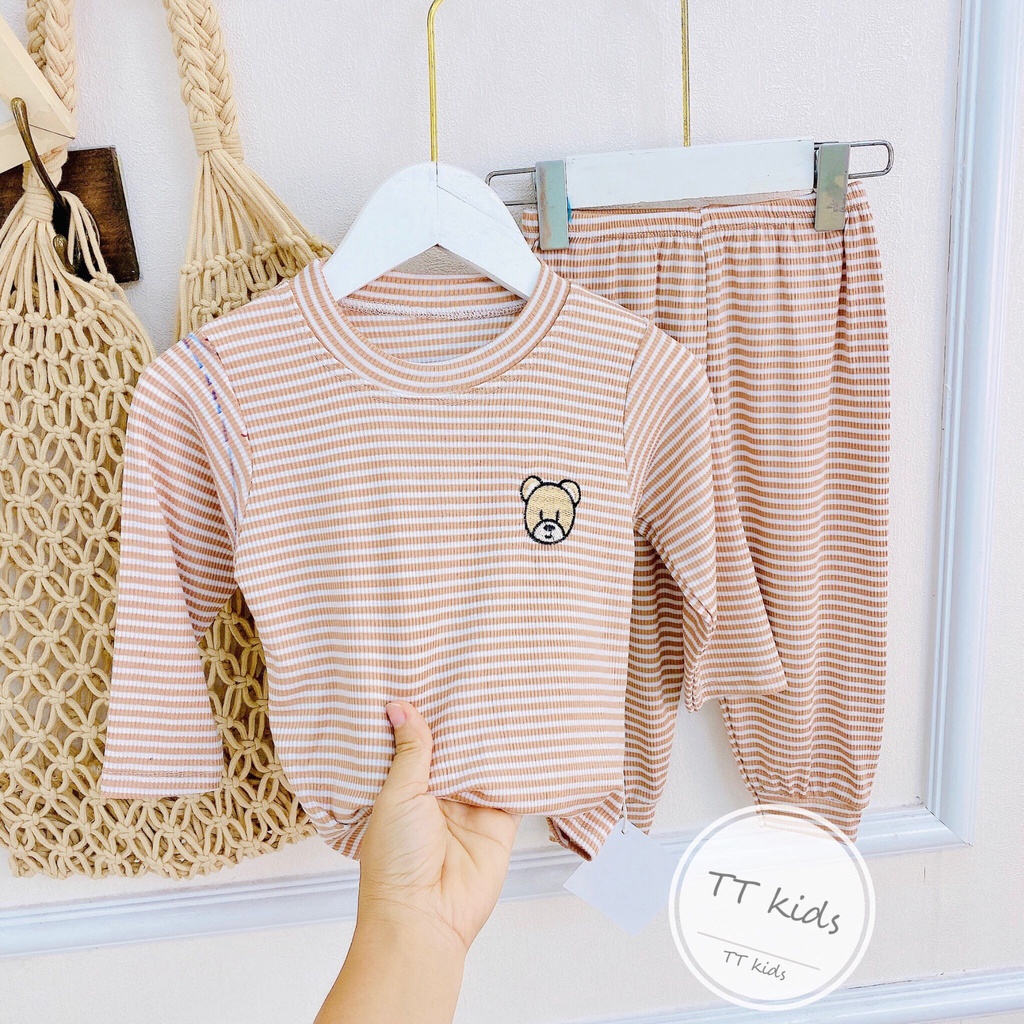 Bộ thun tăm lạnh thu đông thêu hình thú cực xinh cho bé trai, bé gái thấm mồ hôi, thoáng khí, dễ chịu Caibaby_store