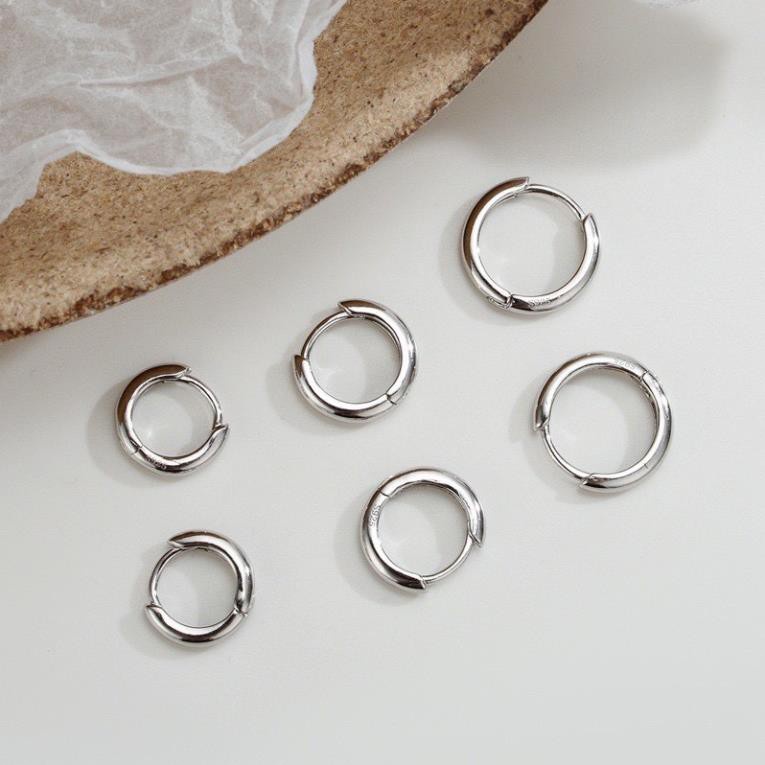 Khuyên tai bạc Linh Silver.Khuyên tai bạc nữ tròn trơn chốt bấm dày dặn nhiều Kích cỡ