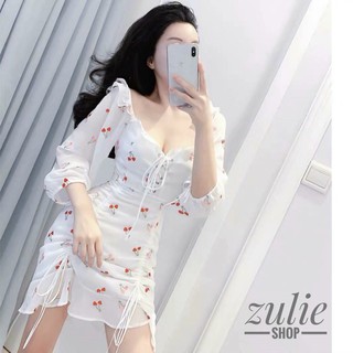Đầm cherry trắng rút dây