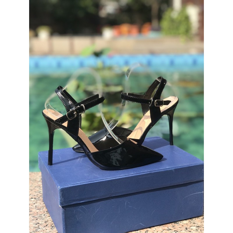Sandal (sục) cao gót bít mũi gót nhọn cao 9p hai màu nude/đen [m1]