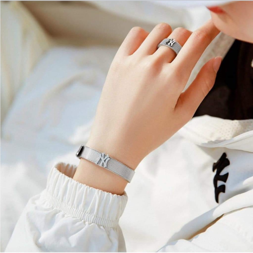 Nhẫn MLB unisex nam nữ titan sáng bóng cao cấp fullbox làm quà