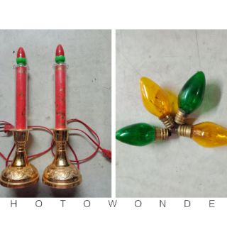 Bộ đèn thờ nến cao 30cm.  Tặng kèm bóng nhót(màu vàng/xanh) để thay.