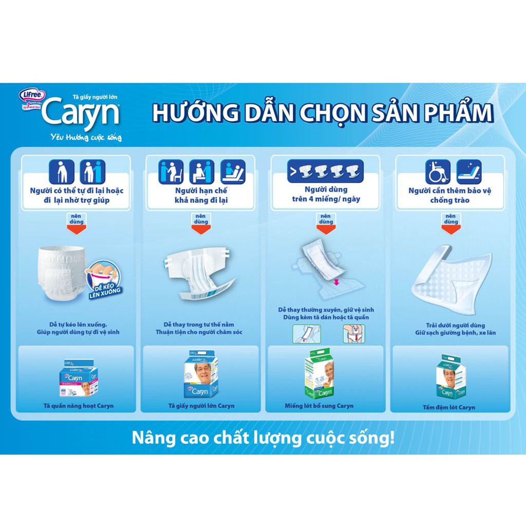 Bĩm quần Caryn siêu thấm mỏng nhẹ mẫu mới, caryn cho người già đủ size M16 L14 XL12  hàng tặng thêm miếng