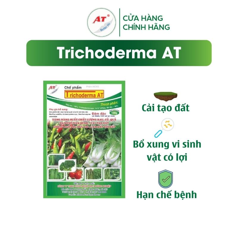 Trichoderma loại trừ vàng lá, thối rễ héo dây, tăng sức đề kháng, nghẹt rễ, ủ phân rơm rạ - Trichoderma AT đậm đặc 1kg