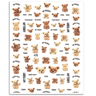 Sticker gấu Teddy - bò sữa dán móng (Phụ kiện đồ nail)