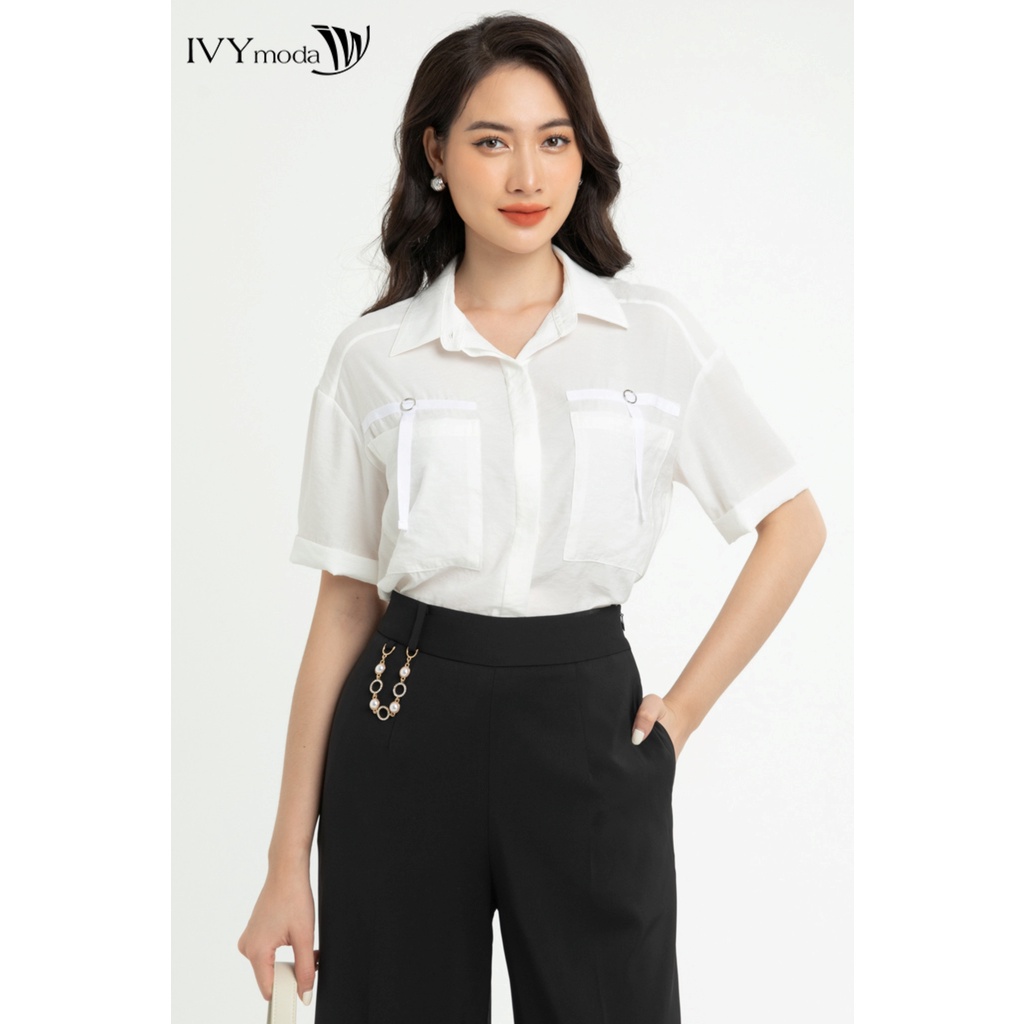 Áo sơ mi nữ phối túi cách điệu IVY moda MS 16M7777