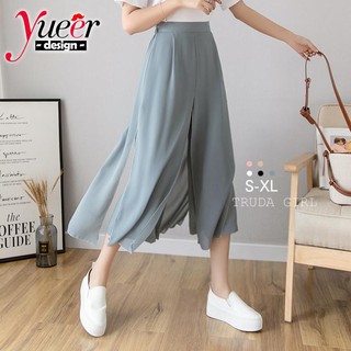 S ~ xl Màu Mới Đến Cổ Tích Drape Voan Culottes Giả Hai Mảnh Quần Ống Rộng Crop Quần Rời Culottes Quần Dài Voan Rộng-Le